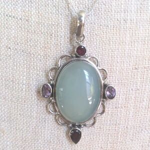 Blue  Chalcedony Sterling Silver Pendant Necklace, New, Statement, Large